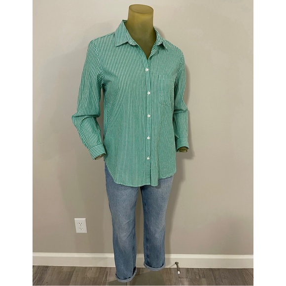 Gap Organic Cotton Perfect Shirt Green Stripe - Picture 10 of 16